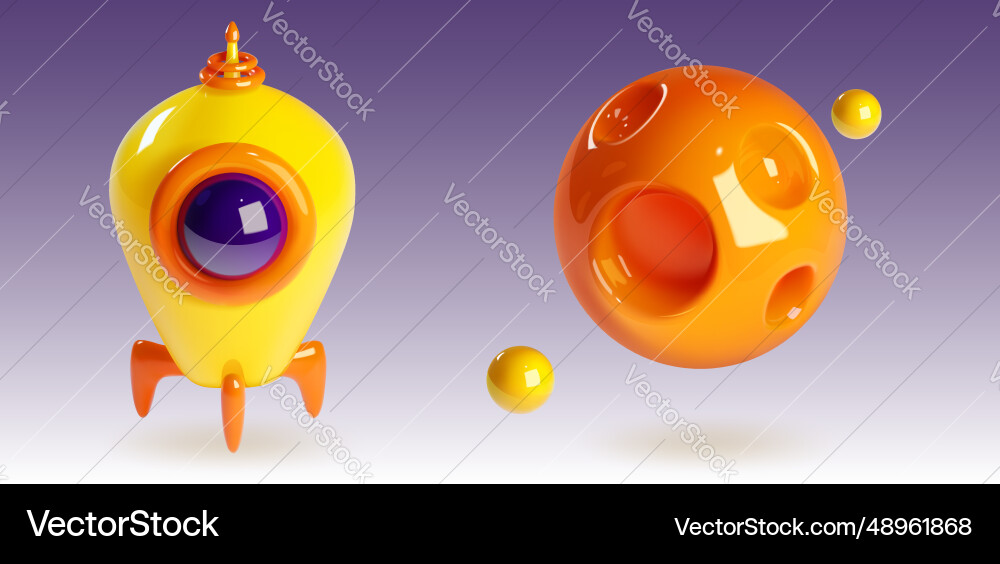 3d rocket spaceship and planet render icon 3d rocket spaceship and planet render icon vector image