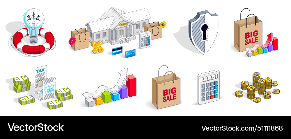 Different finance concepts 3d set isolated Vector Image