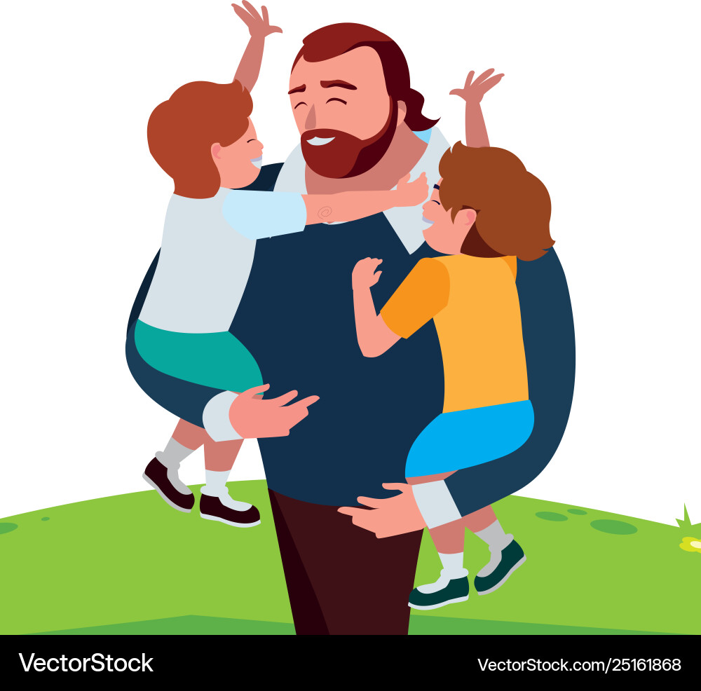 Father with sons characters in field Father with sons characters in field Vector Image