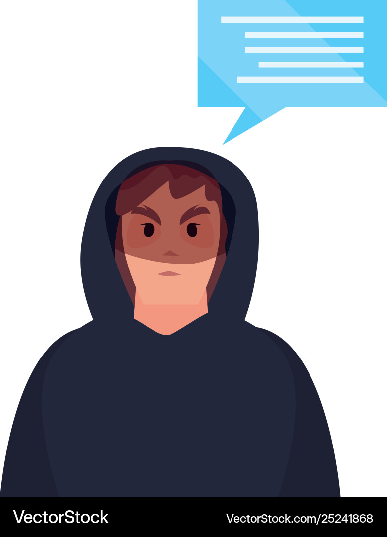 Hacker man character speech bubble vector image