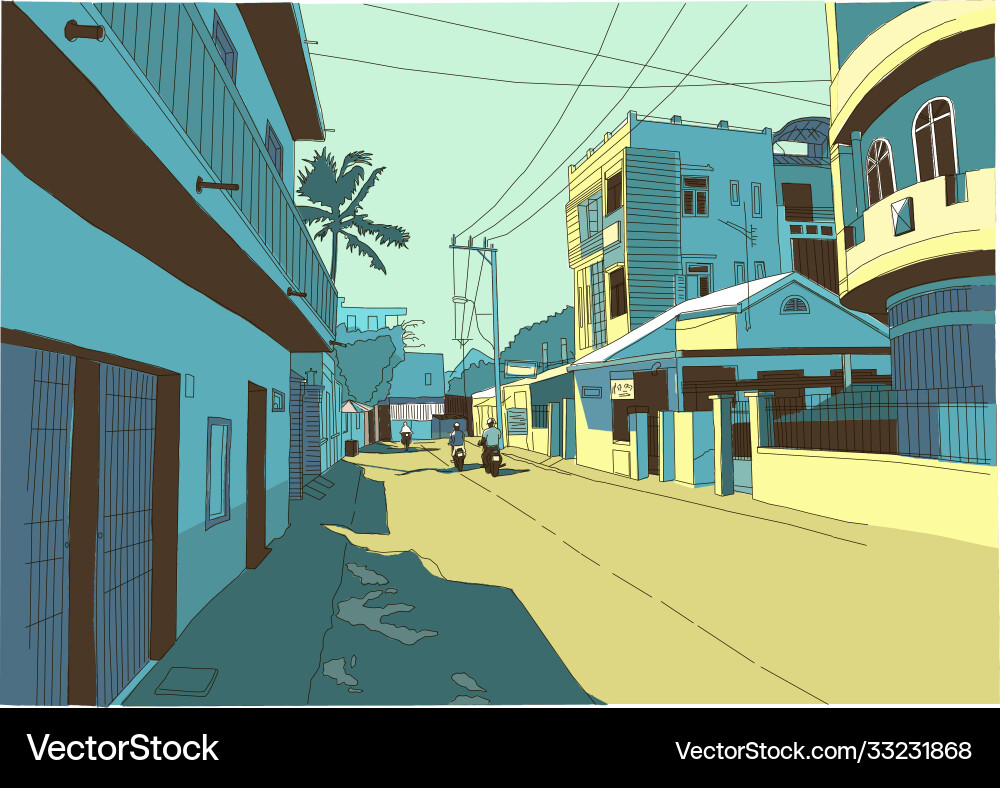 Little street vietnam people on mopeds sketch Little street vietnam people on mopeds sketch vector image