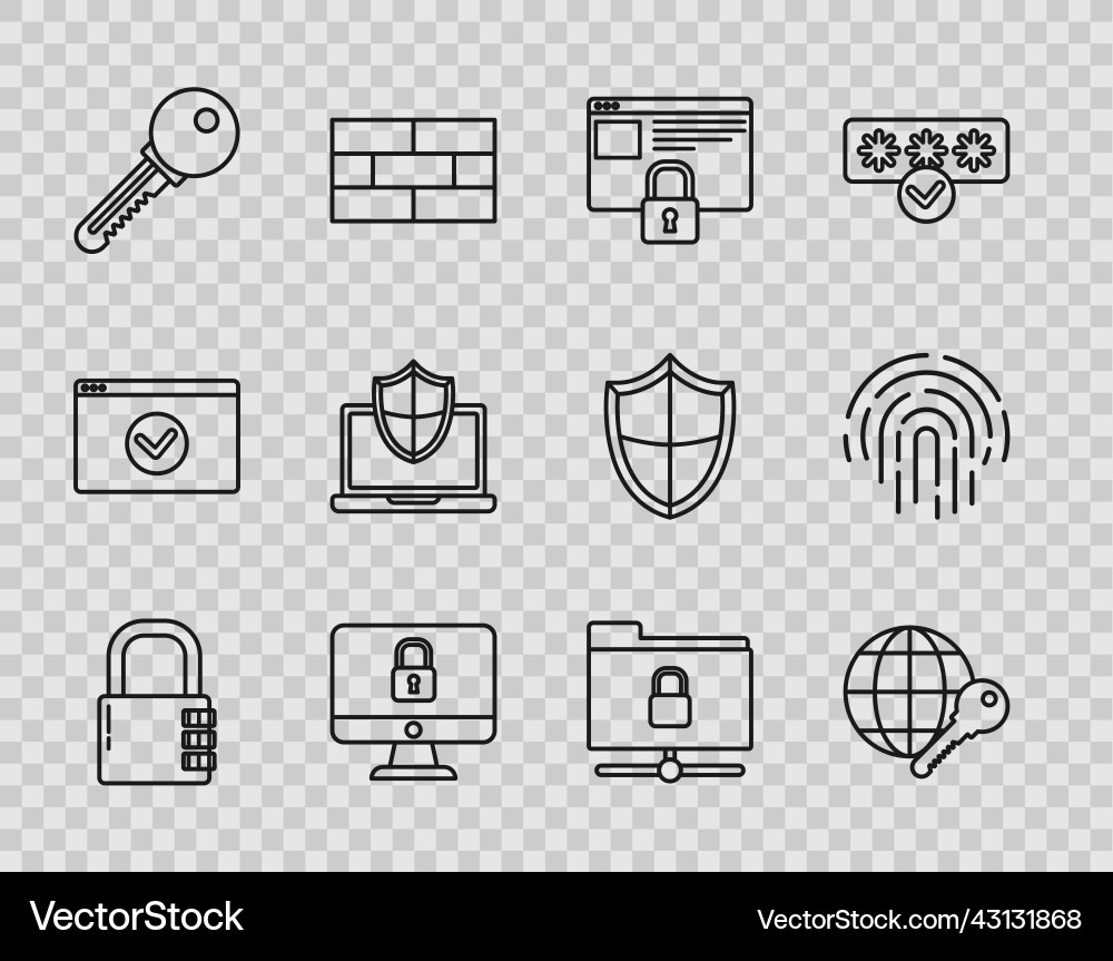 Set line safe combination lock globe key secure Set line safe combination lock globe key secure vector image