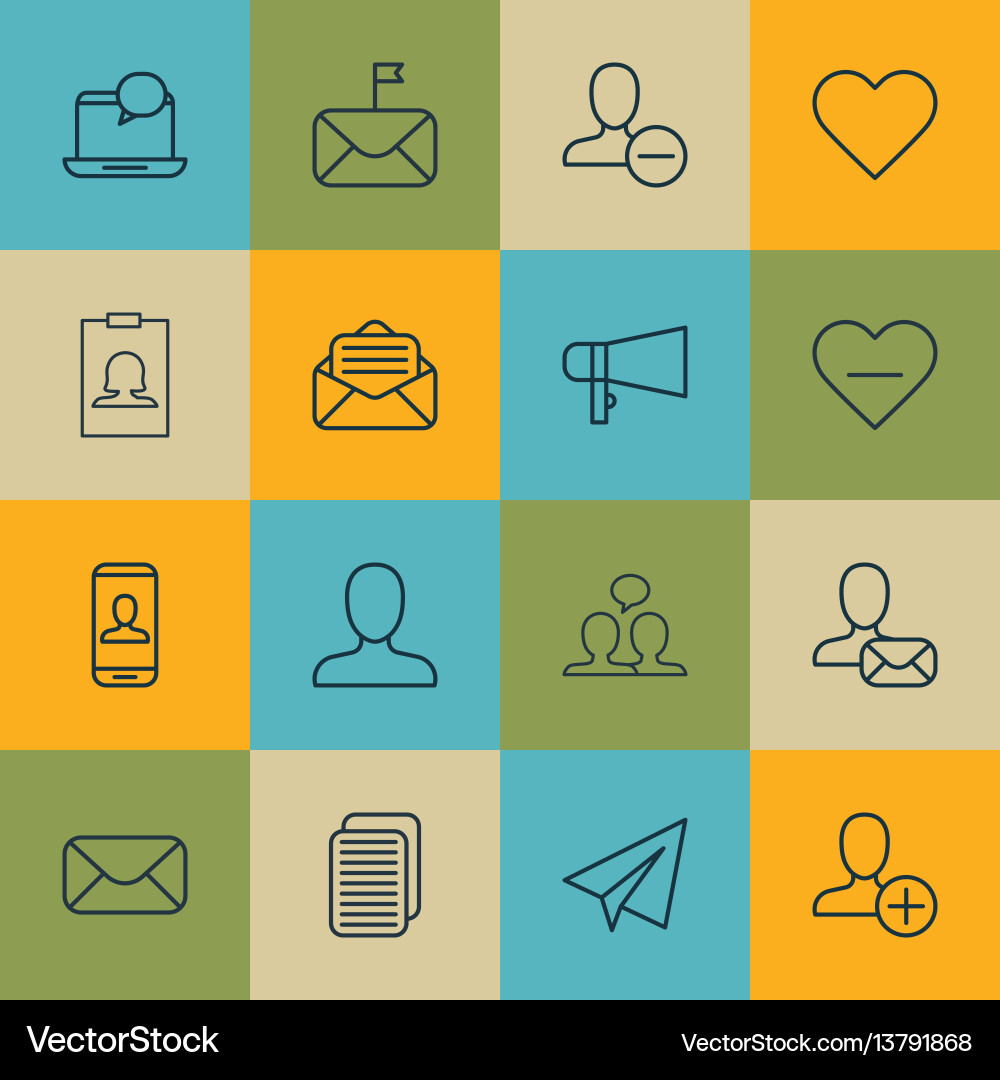 Set of 16 social icons includes remove user Set of 16 social icons includes remove user vector image