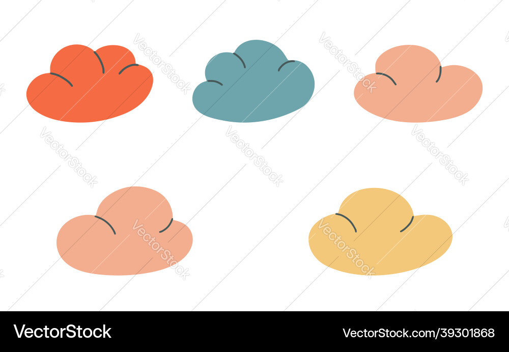 Set of multicolored clouds in doodle style Vector Image