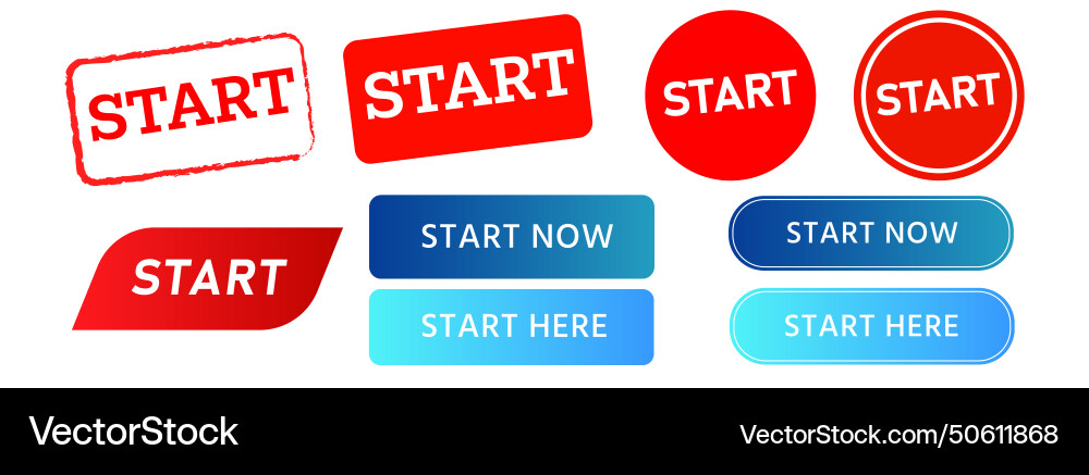 Start circle rectangle stamp and button design vector image