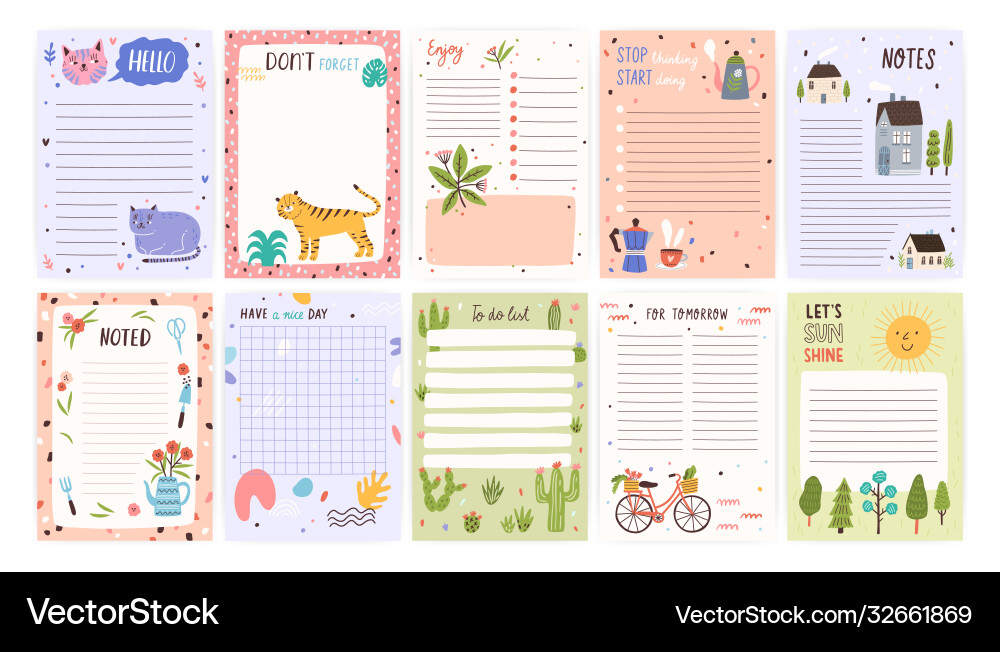 Childish cute agenda set appointment notebook Childish cute agenda set appointment notebook vector image