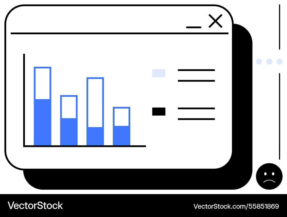 Declining bar chart in browser window with sad Vector Image