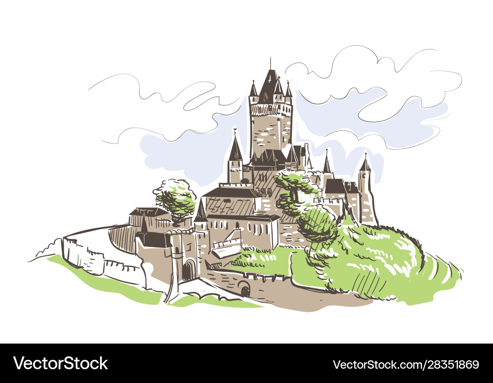 Line art isolated reichsburg castle sketch Line art isolated reichsburg castle sketch vector image