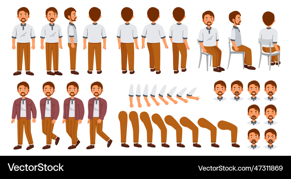 Man Character Set - Various Poses & Expressions vector image