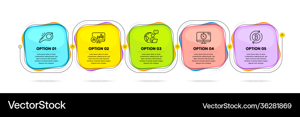 Refresh bitcoin whistle and seo timer icons set Refresh bitcoin whistle and seo timer icons set vector image
