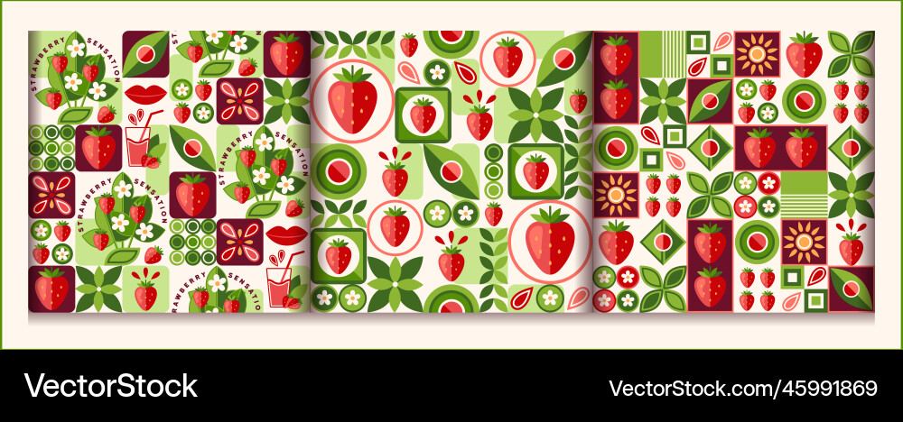 Set of seamless patterns with strawberry Set of seamless patterns with strawberry vector image