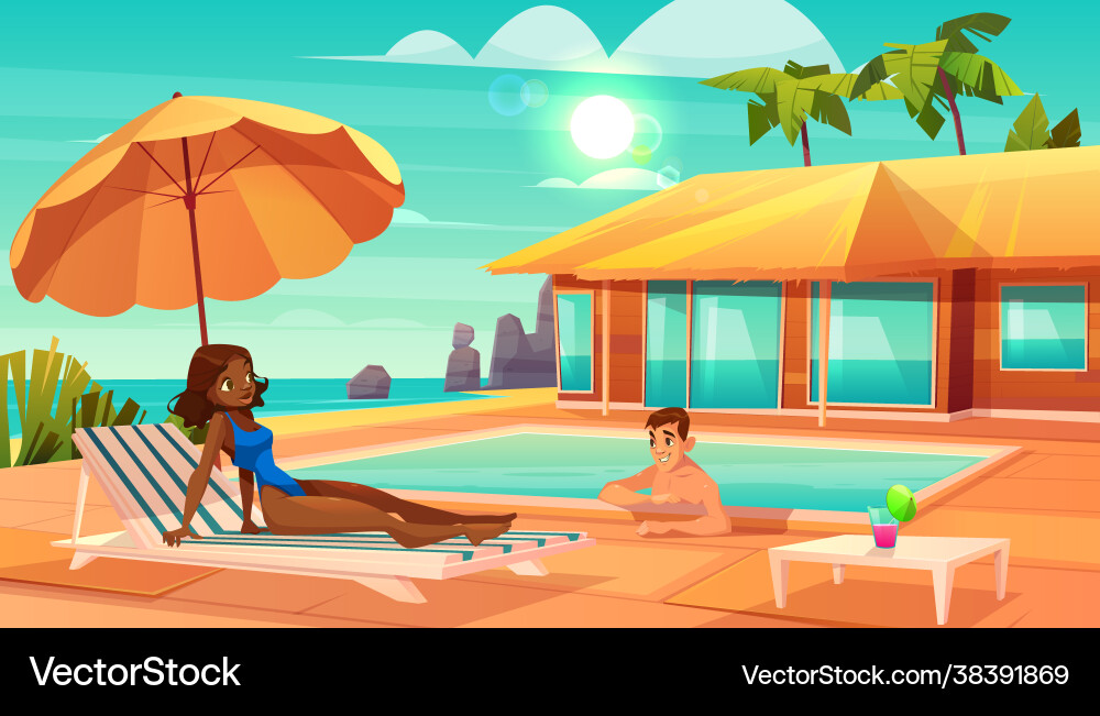 Urlaub Freizeit auf tropischem Resort Cartoon Urlaub Freizeit auf tropischem Resort Cartoon vektorbild