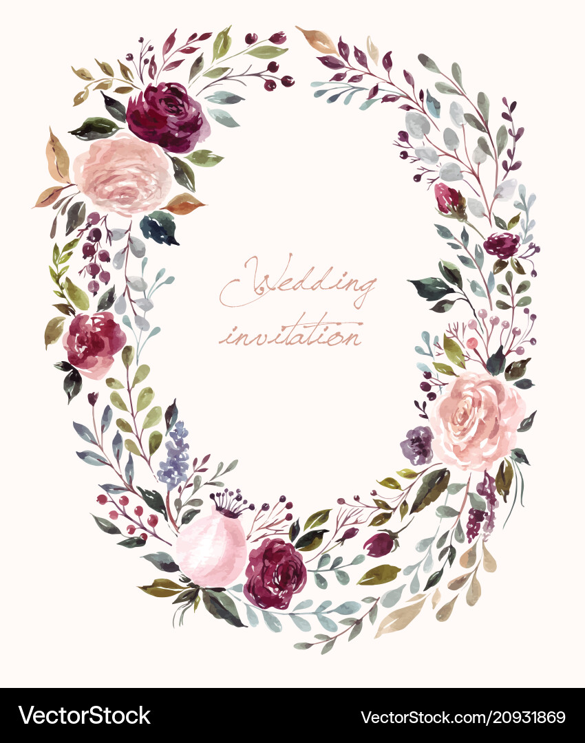 Watercolor Floral Wreath Vector Image