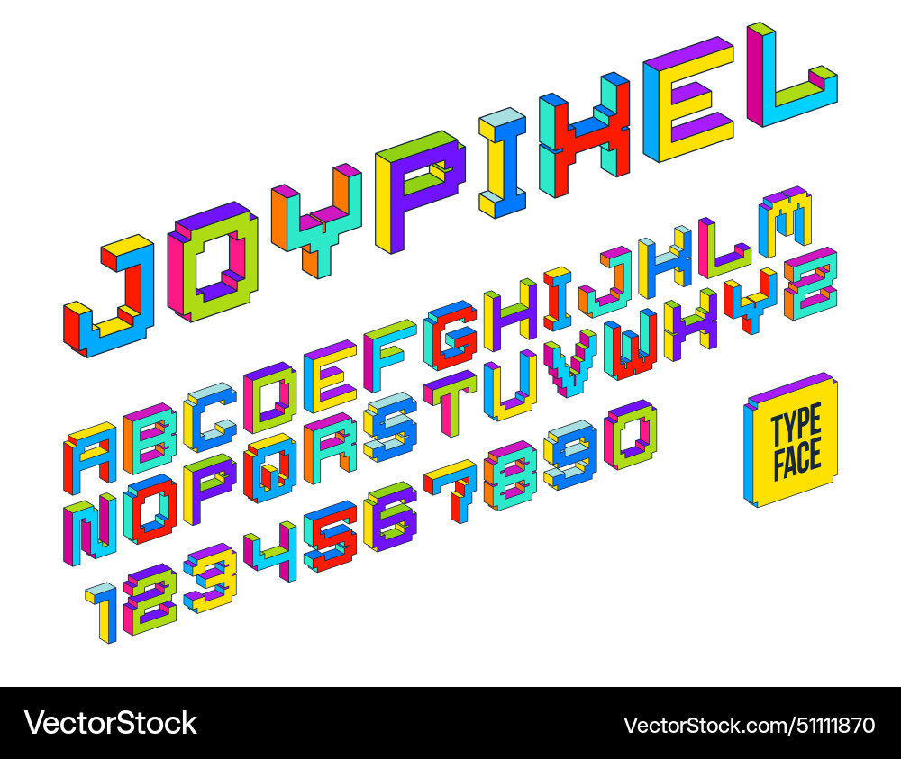 Child constructor colorful minimal 3d square font Child constructor colorful minimal 3d square font vector image