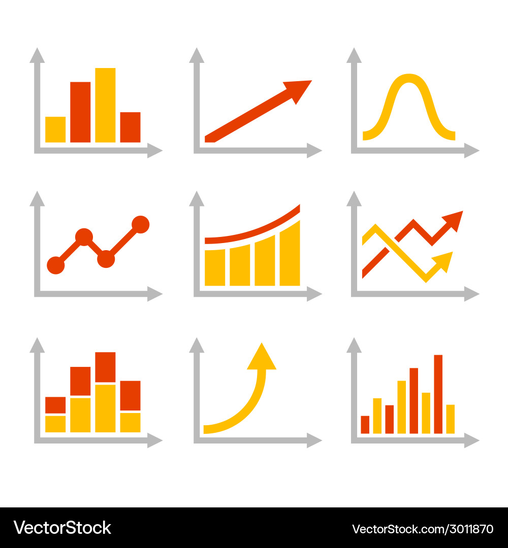 Color graph chart icons set Vector Image