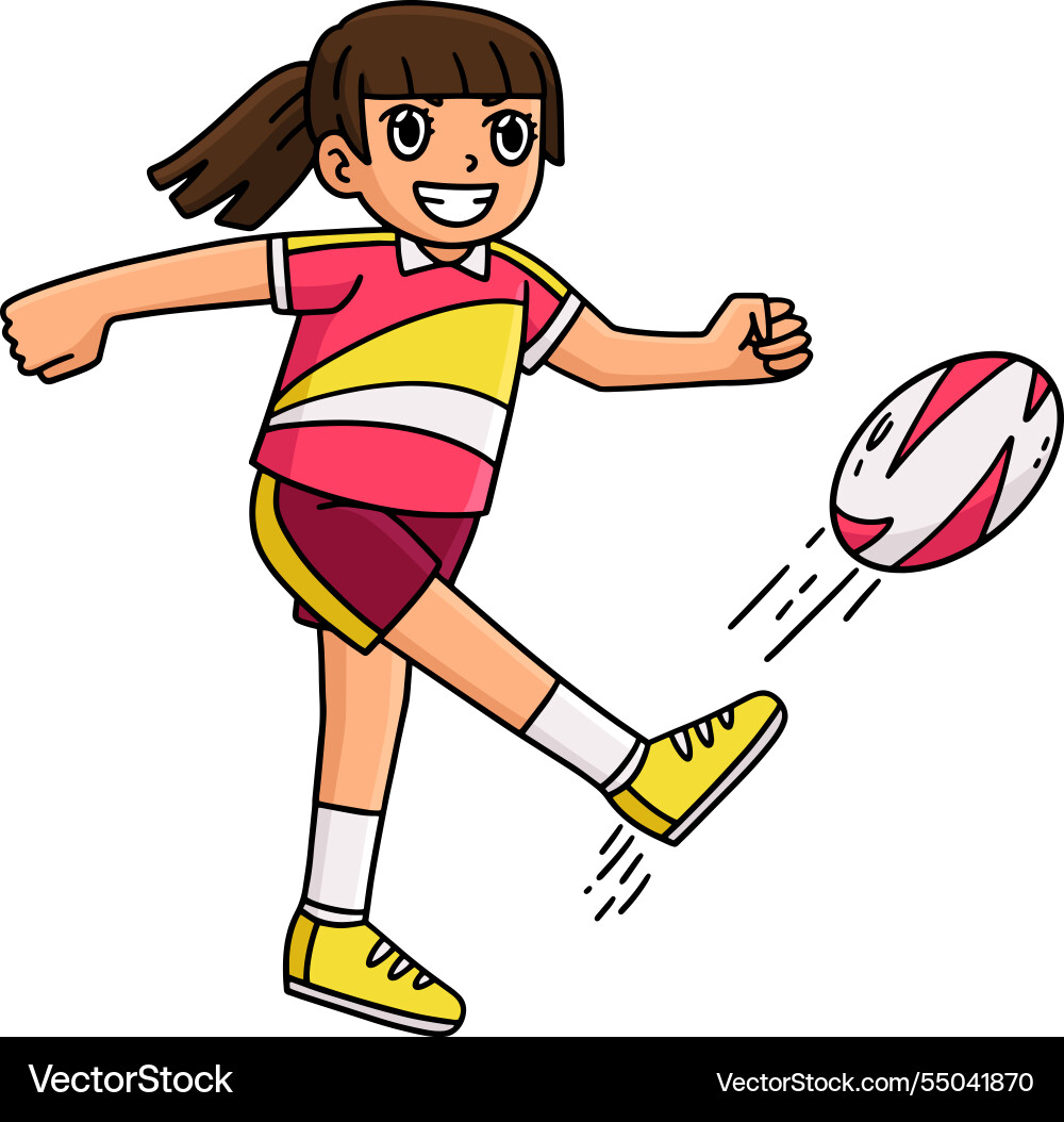 Female rugby player kicking ball cartoon clipart Vector Image