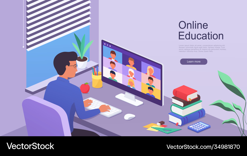 Man works at home while sitting table Man works at home while sitting table vector image