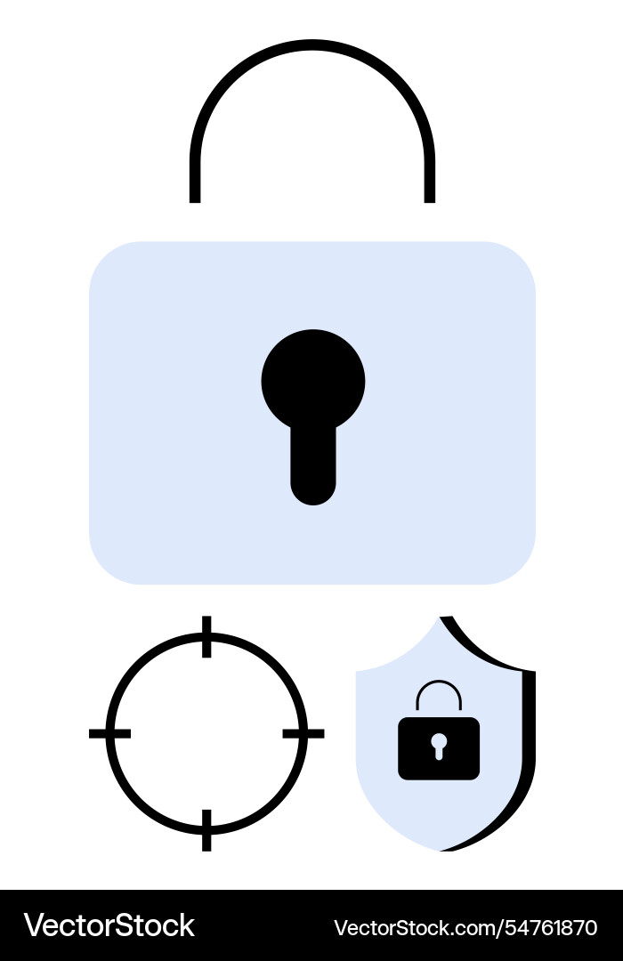 Padlock with keyhole target and shield Padlock with keyhole target and shield vector image