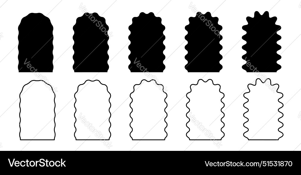 Set of arch frames and shapes with wavy borders Set of arch frames and shapes with wavy borders vector image