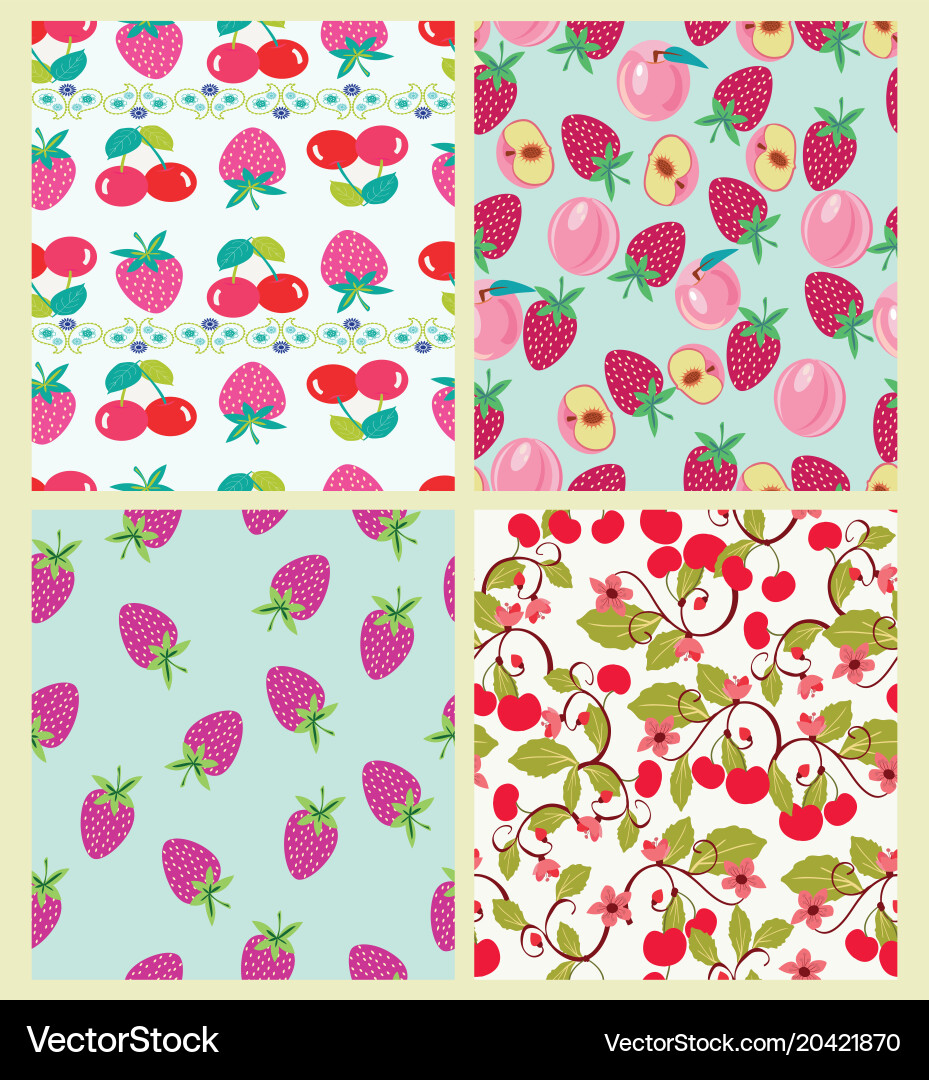 Set of pattern with peach cherries Vector Image