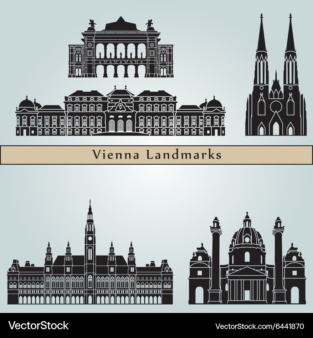 Vienna landmarks and monuments – Royalty-Free Vector | VectorStock, image size:1000x1080