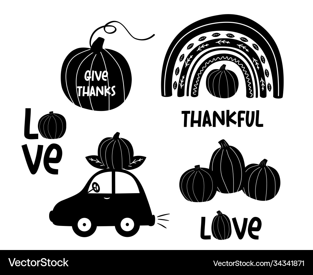 Black white pumpkin clipart set cute Black white pumpkin clipart set cute vector image