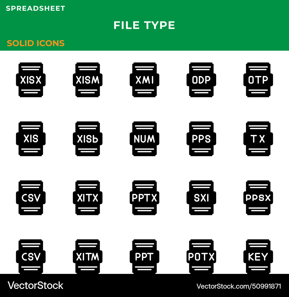 File type icon spreadsheet set with solid design File type icon spreadsheet set with solid design vector image