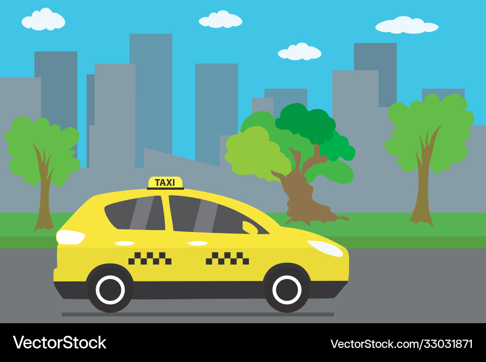 Gelbes Taxi Auto auf Stadtstraße Gelbes Taxi Auto auf Stadtstraße vektorbild