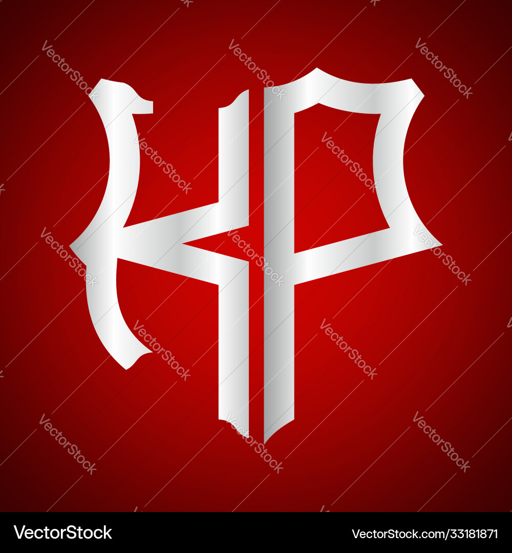 Initials k p shield shape with silver color Initials k p shield shape with silver color Vector Image