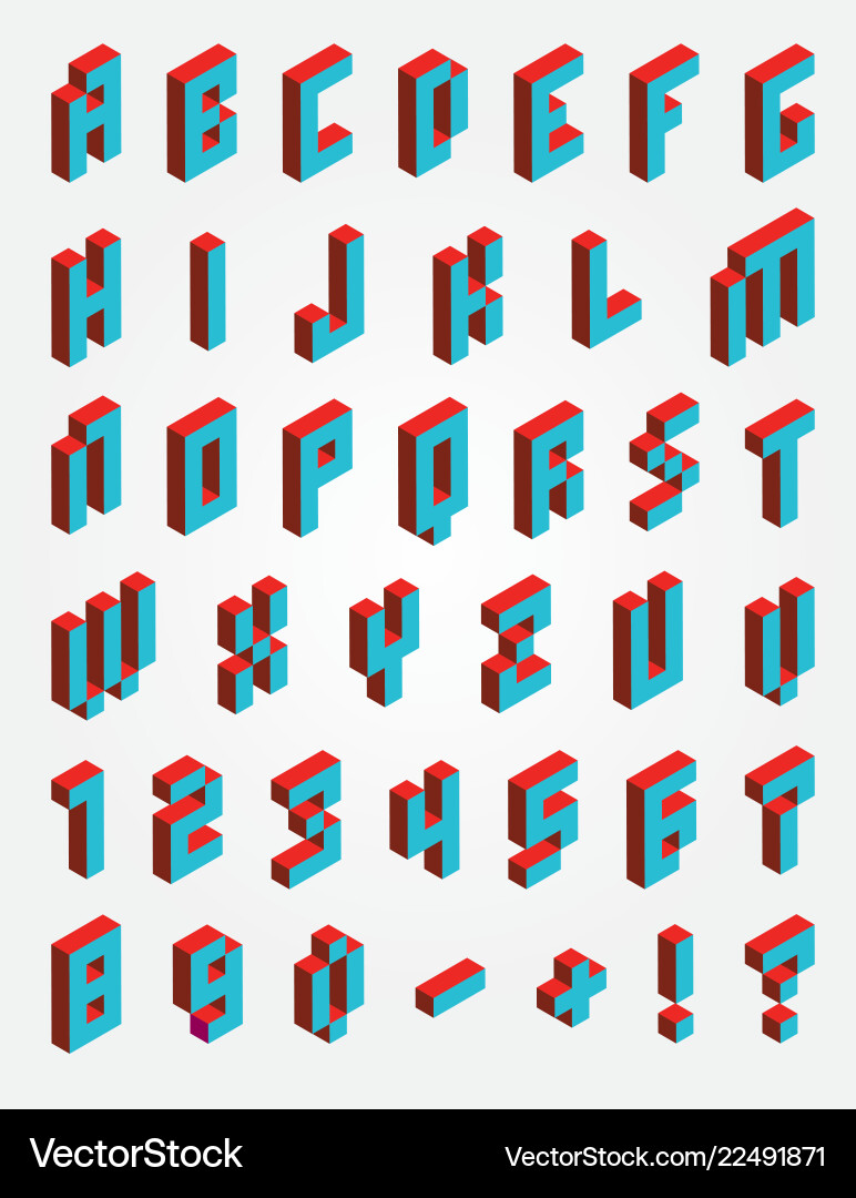 Pixel Font Isometric Collection Royalty Free Vector Image