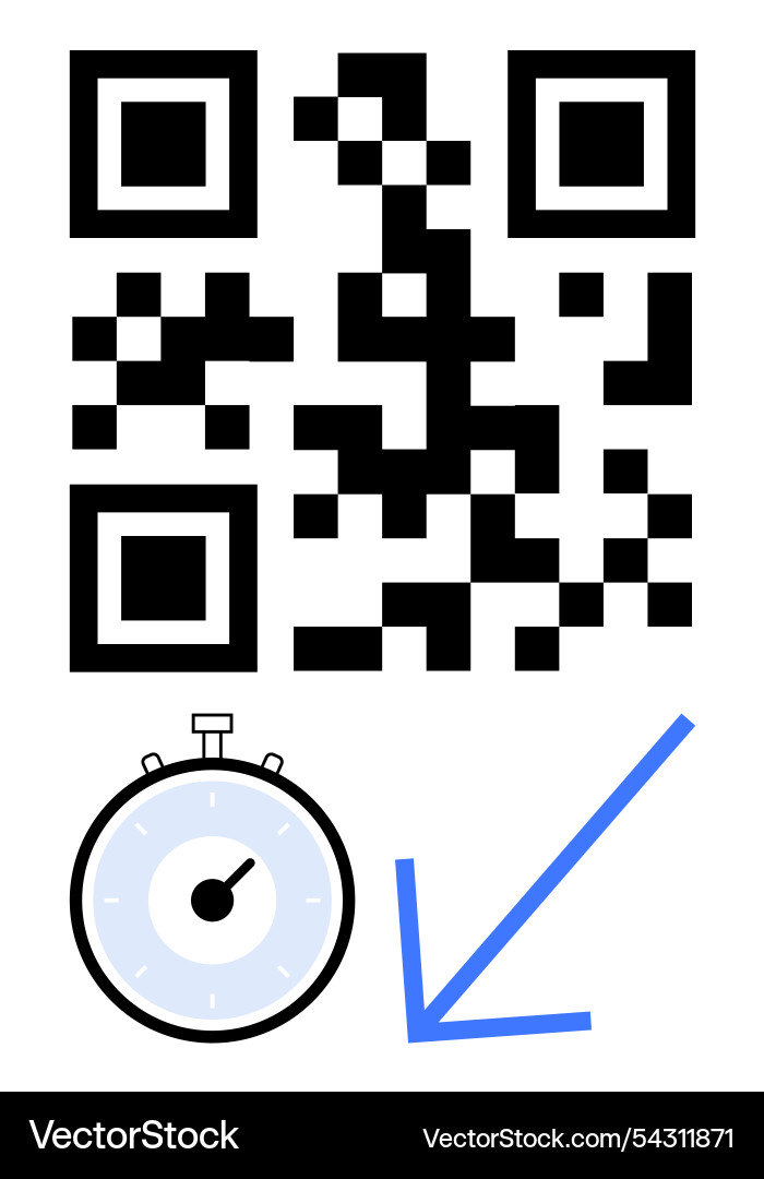 Qr code with stopwatch and arrow indicating Qr code with stopwatch and arrow indicating vector image