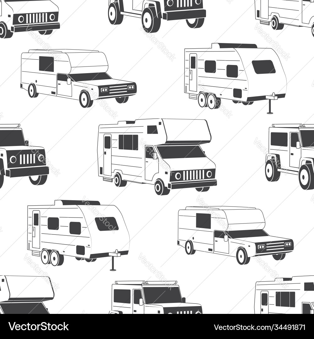 Seamless pattern with camper vans silhouettes Seamless pattern with camper vans silhouettes vector image
