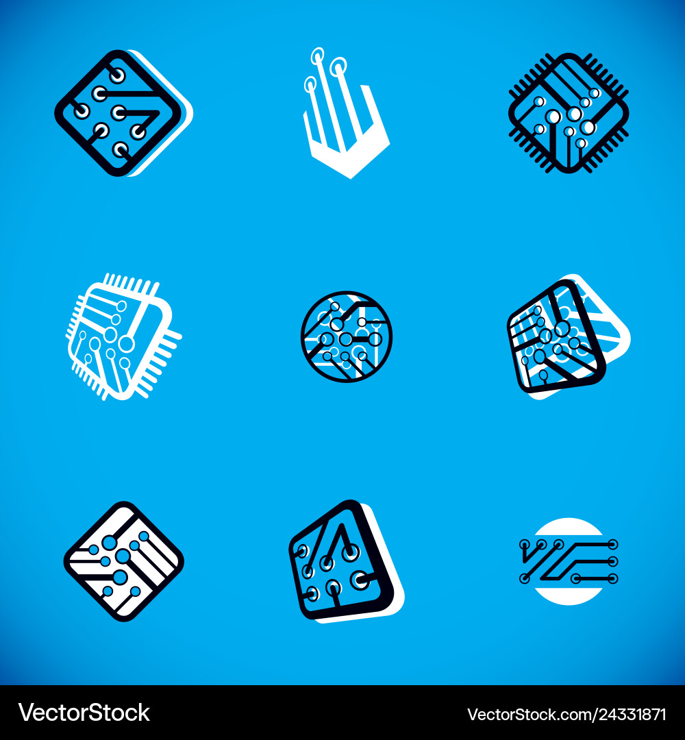 Set of microprocessor scheme abstract logotypes Set of microprocessor scheme abstract logotypes vector image