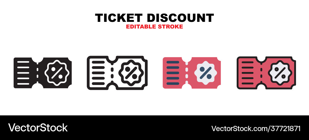 Ticket discount icon set with different styles Ticket discount icon set with different styles vector image