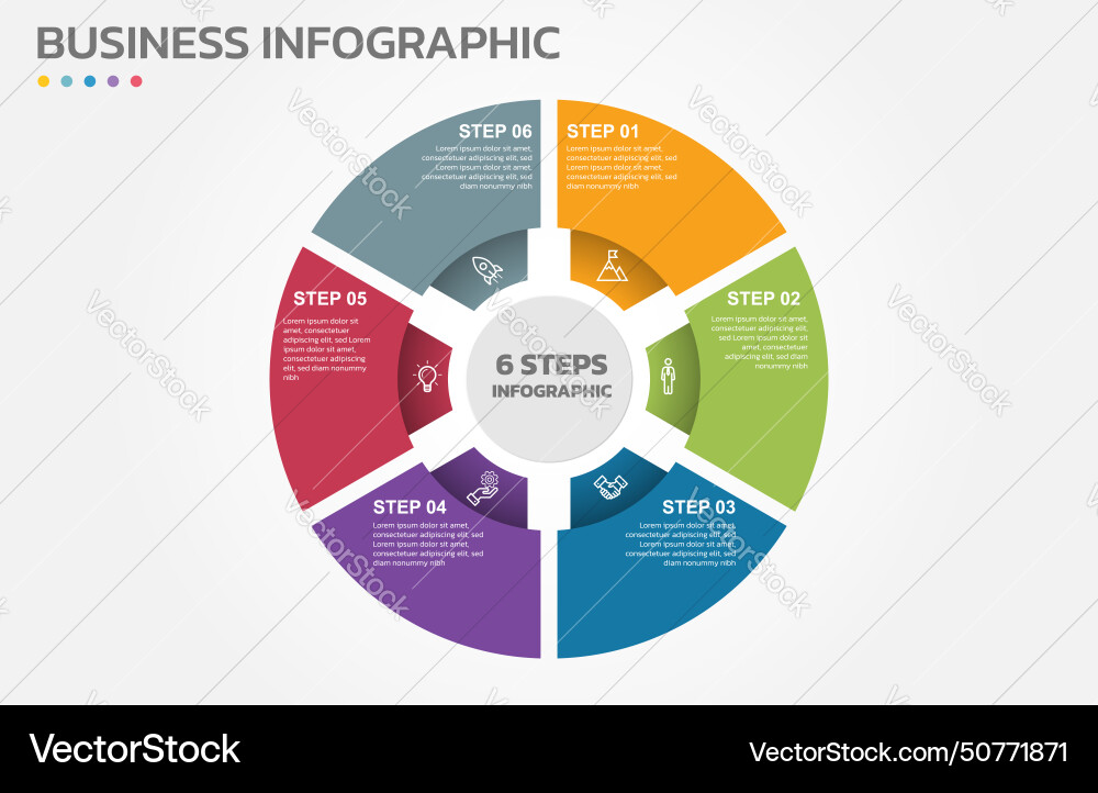 Visual data presentation cycle diagram with 6 Visual data presentation cycle diagram with 6 vector image
