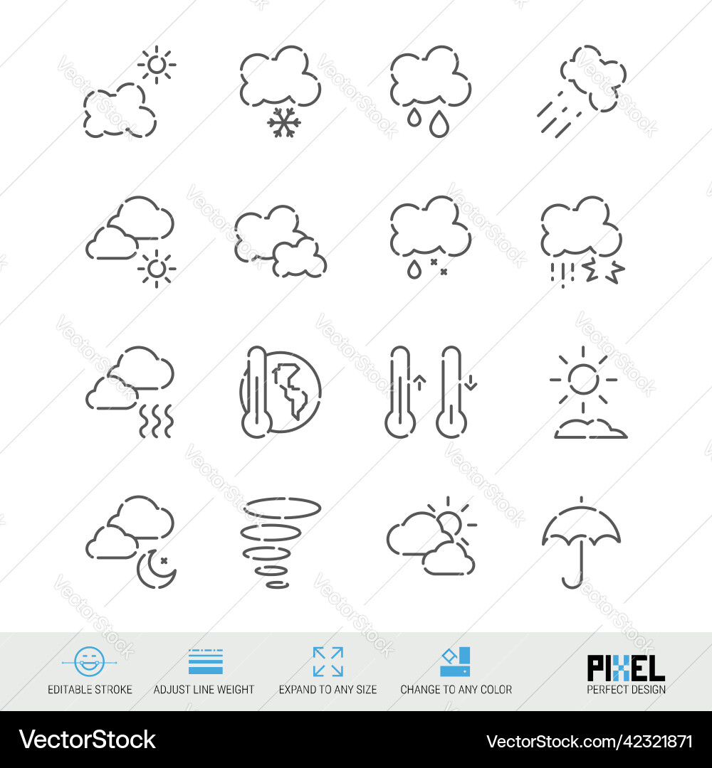 Weather forecast related line icon set Vector Image