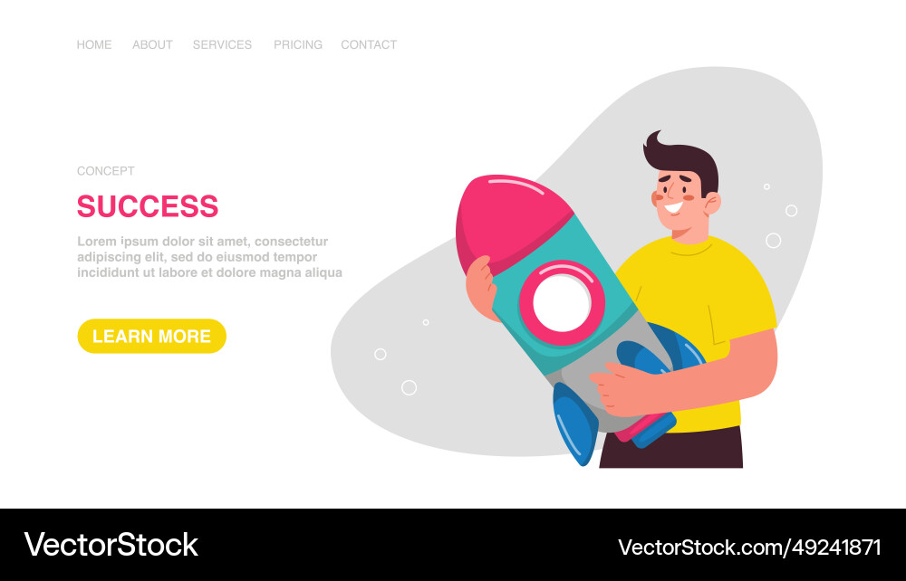 Web page with man hold rocket Web page with man hold rocket vector image