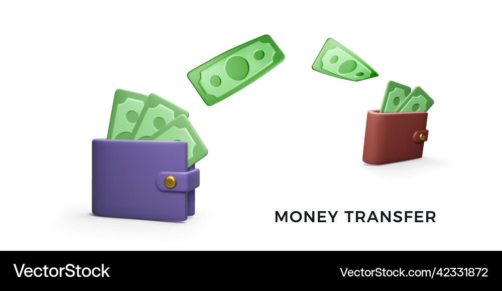 Money transaction concept 3d wallets and transfer Money transaction concept 3d wallets and transfer vector image