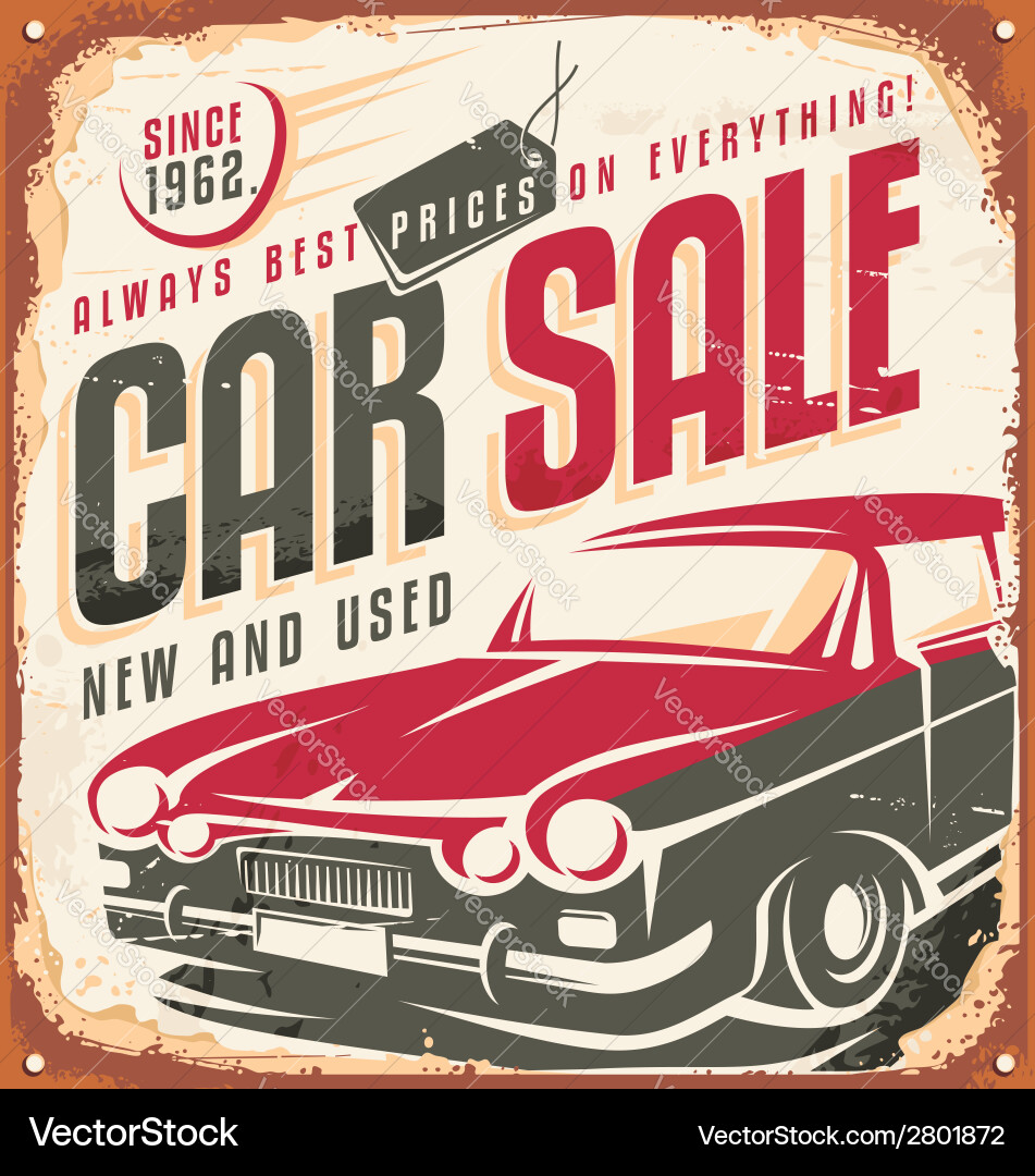 Retro Car Sale Poster Vector Image