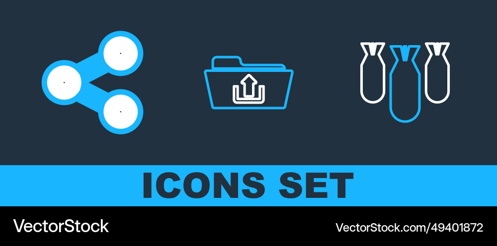 Set line aviation bombs share and folder upload Set line aviation bombs share and folder upload vector image
