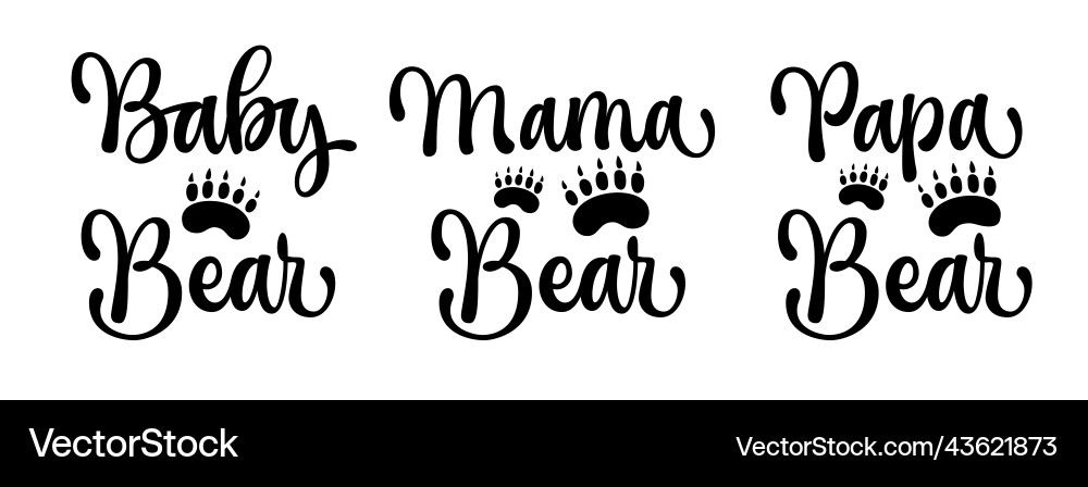 Bear Family Lettering Phrases Vector Image