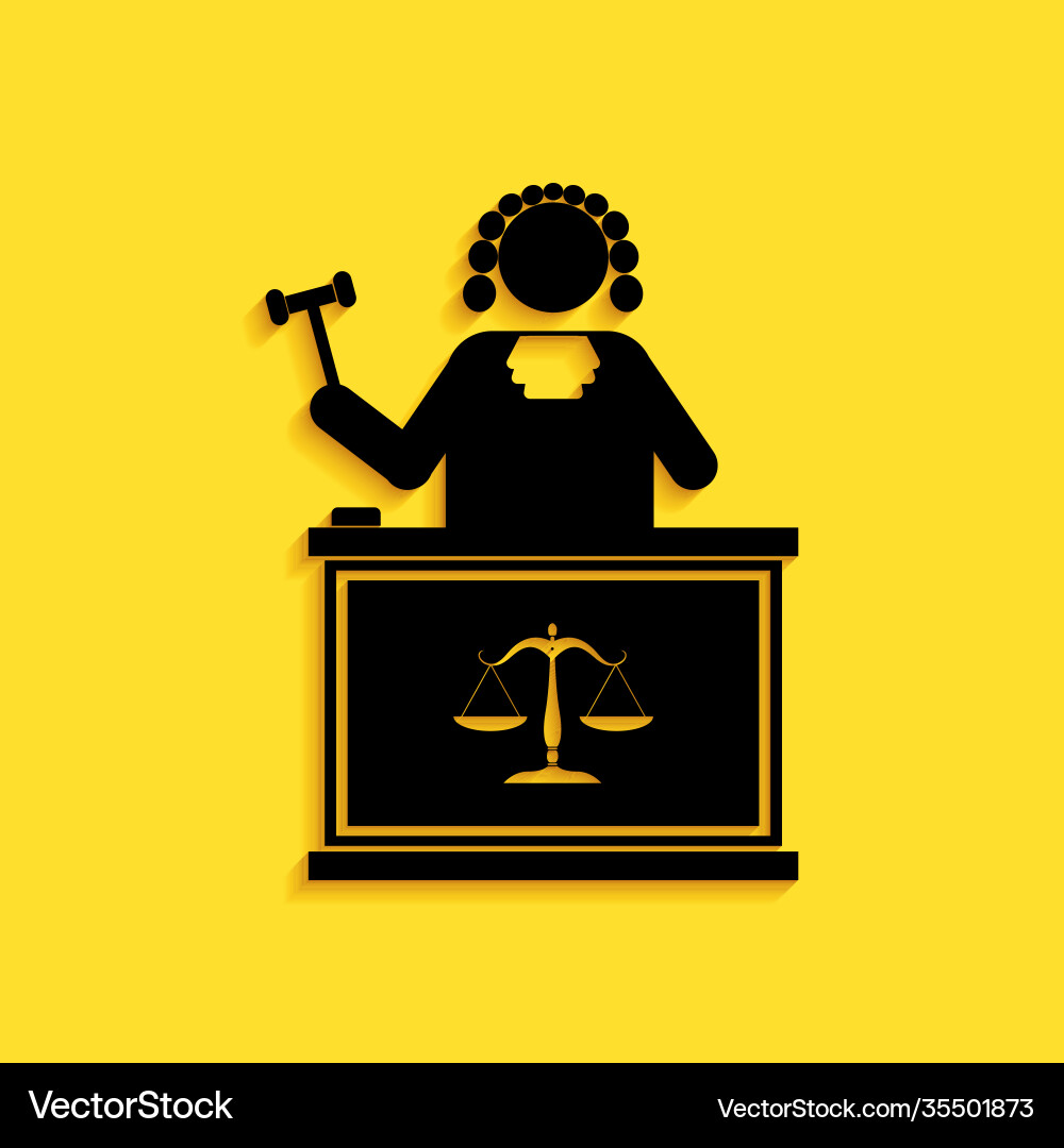 Black judge with gavel on table icon isolated Black judge with gavel on table icon isolated Vector Image
