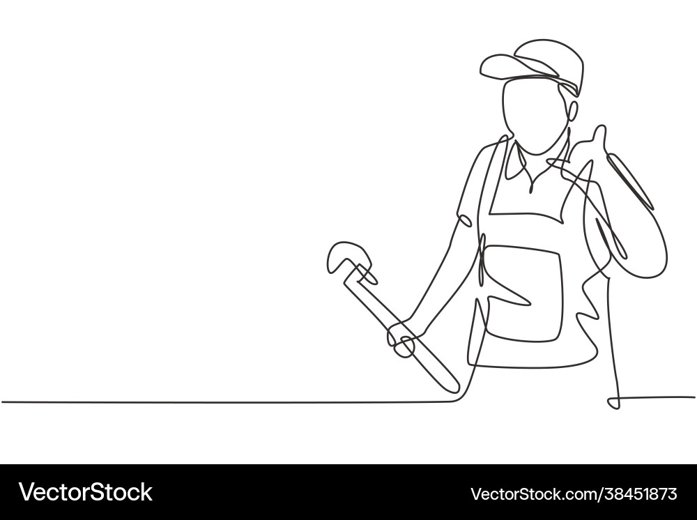 Continuous one line drawing plumber with call me Continuous one line drawing plumber with call me vector image