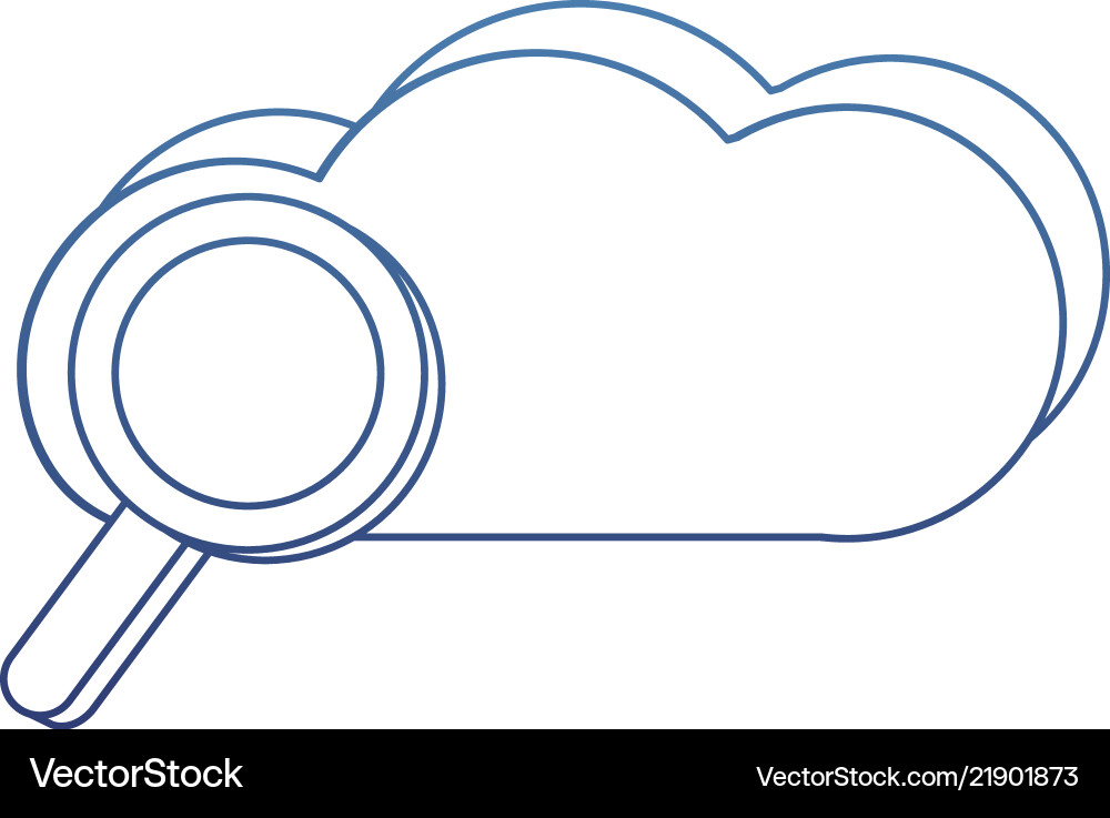 Degraded outline cloud data and magnifying glass Vector Image