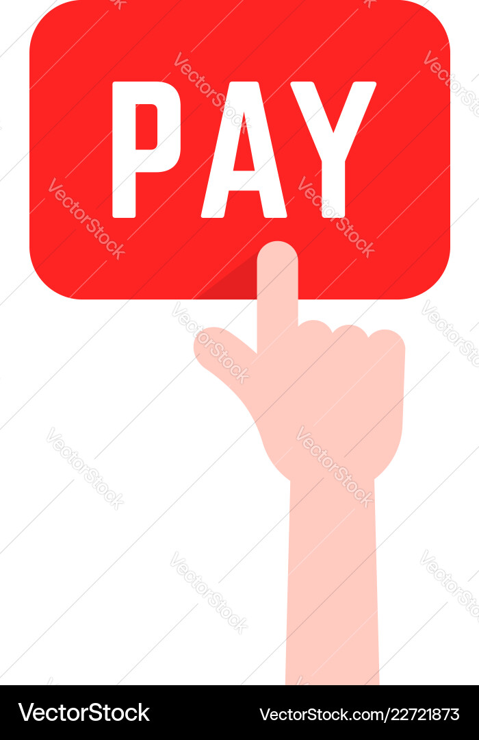 Finger push on red pay button icon Finger push on red pay button icon vector image