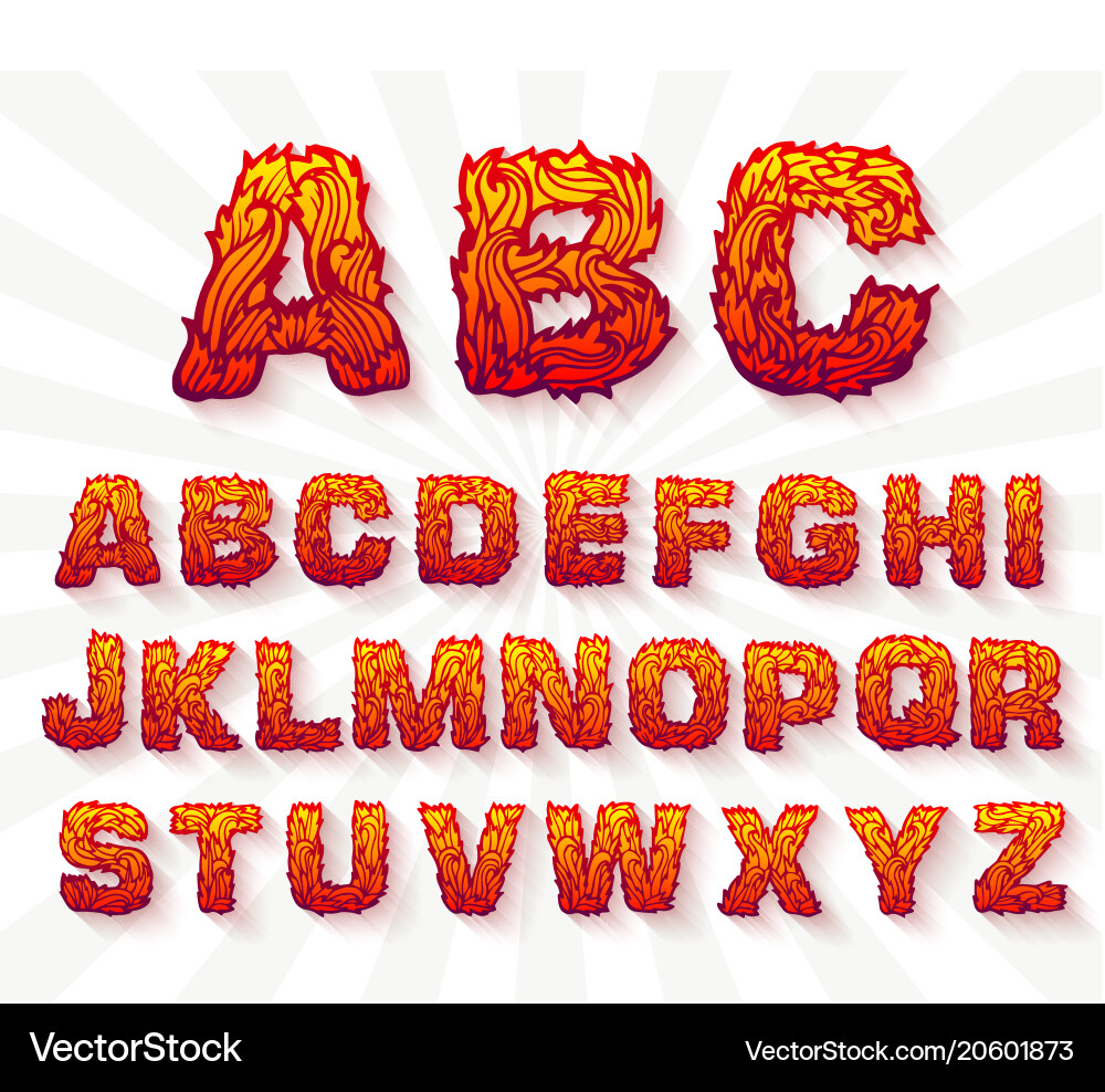 Fire set font alphabet text on a white background vector image