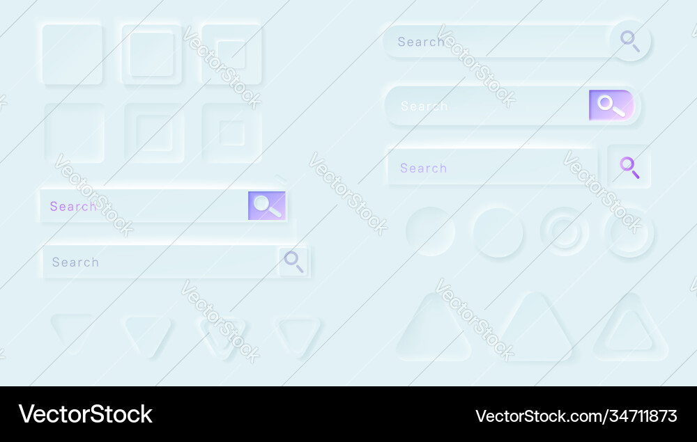 Neumorphic buttons and search bars for ui app Neumorphic buttons and search bars for ui app vector image