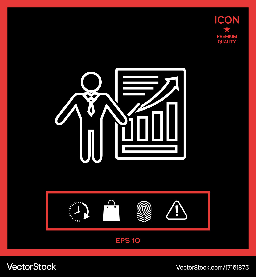 Presentation sign icon man standing with pointer vector image