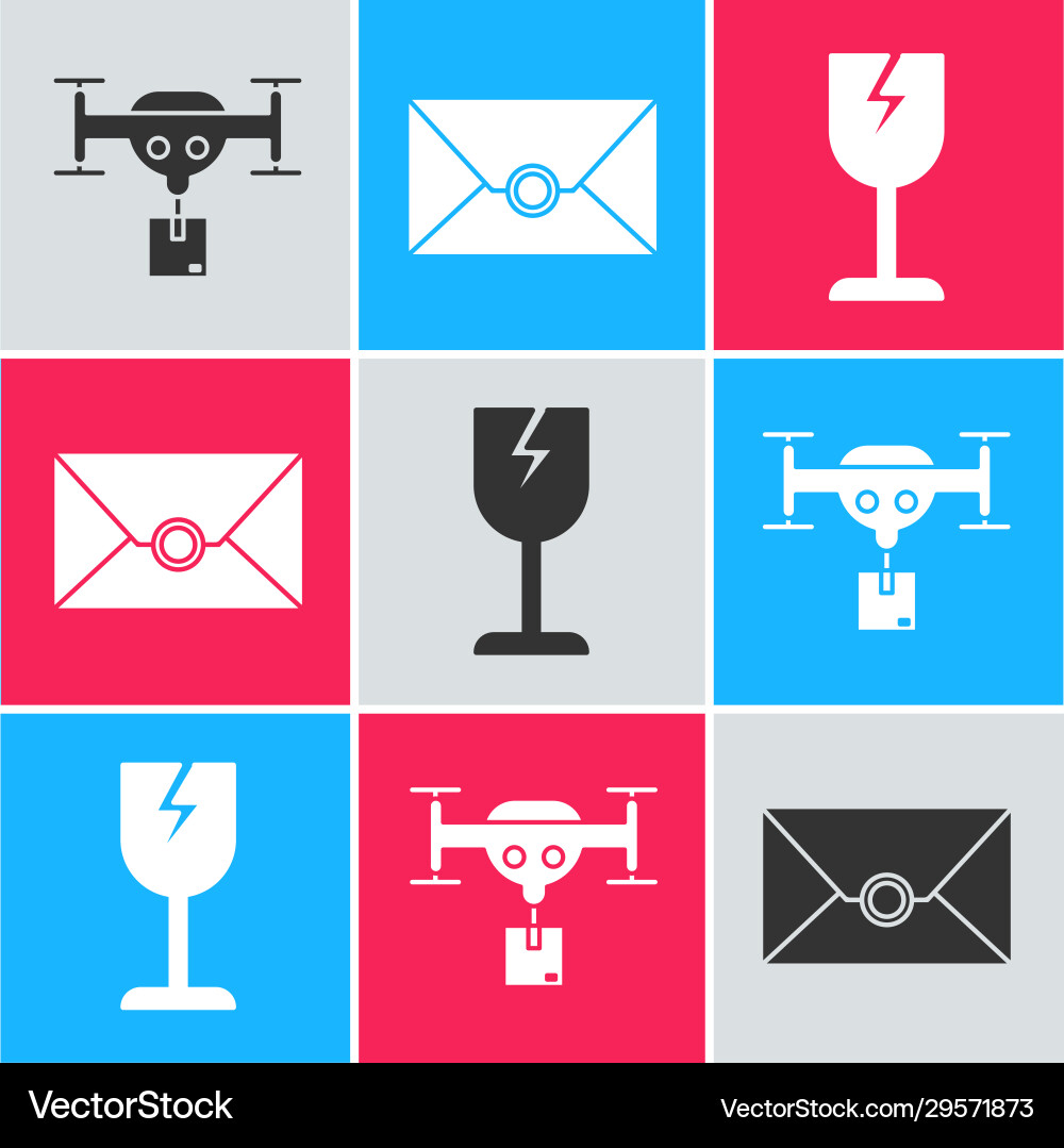 Set delivery drone with package envelope Vector Image