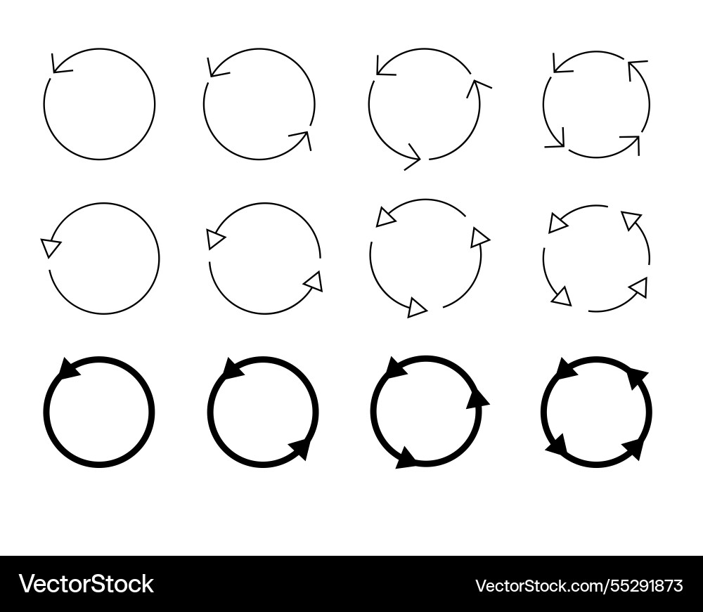 Set of circle arrows isolated circular rotate vector image
